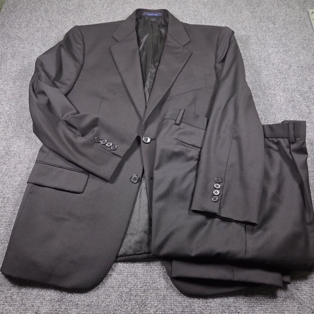 Loro Piana Joseph Abboud Suit Mens 42 32x29 Solid Black Wool 2 Piece USA